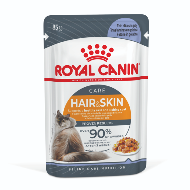 HAIR AND SKIN JELLY WET CAT FOOD POUCHES 12 X 85G Image