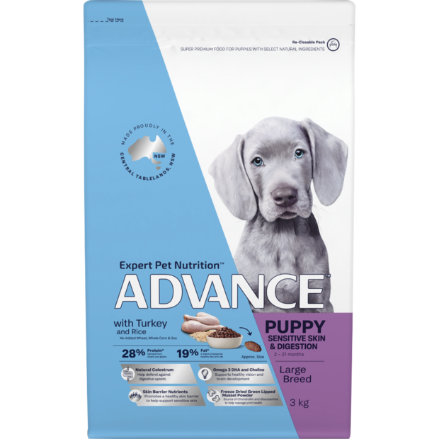 PUPPY LARGE BREED TURKEY AND RICE DRY DOG FOOD 3KG Image