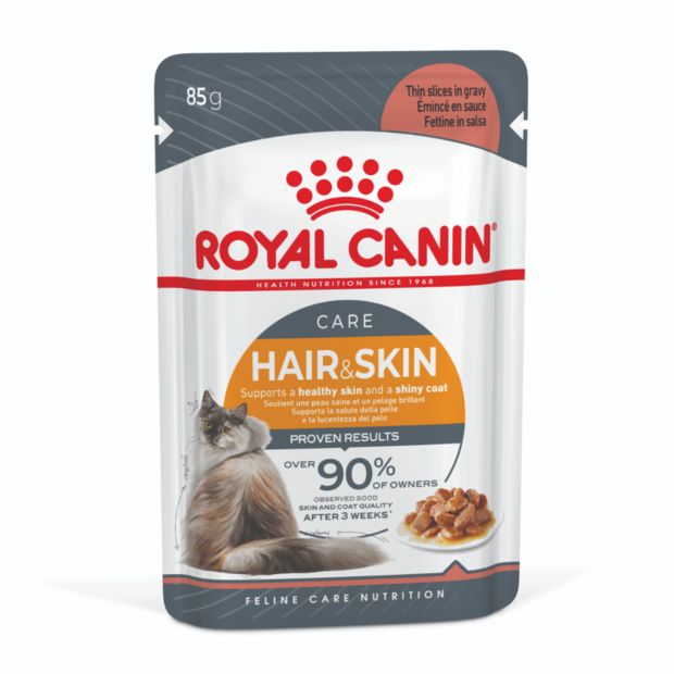 HAIR AND SKIN GRAVY WET CAT FOOD POUCHES 12 X 85G Image