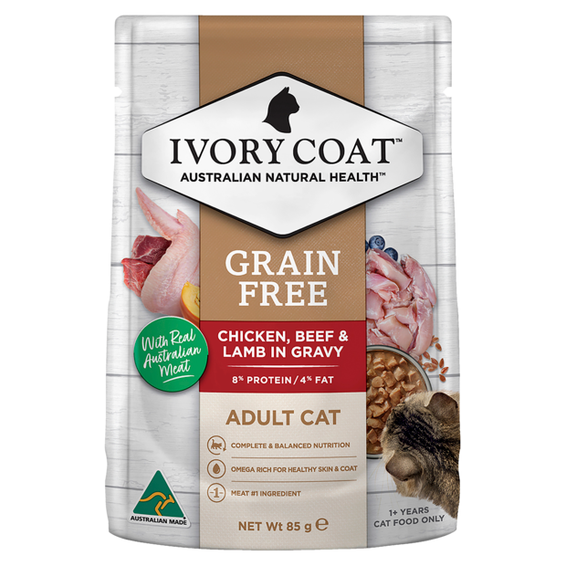 GRAIN FREE ADULT CHICKEN BEEF LAMB IN GRAVY WET CAT FOOD 12 X 85G Image