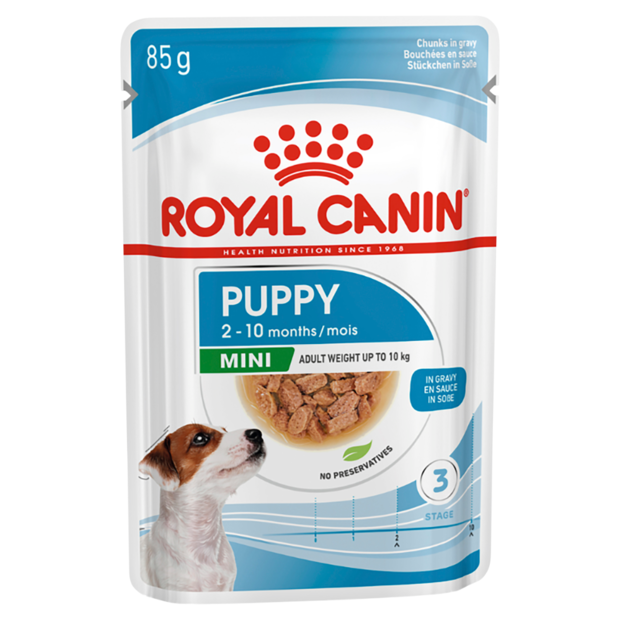 MINI PUPPY WET DOG FOOD POUCHES 12 X 85G Image