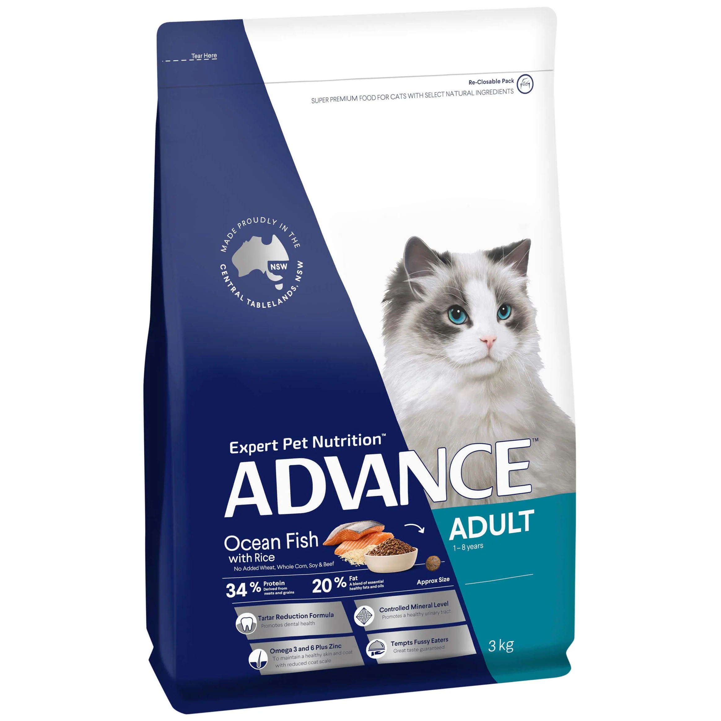 TOTAL WELLBEING ADULT OCEAN FISH WITH RICE DRY CAT FOOD 3KG Image